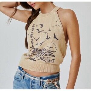 Anthropologie Pilcro Making Waves Halter Tank Top Womens Medium Knit Vtg Style